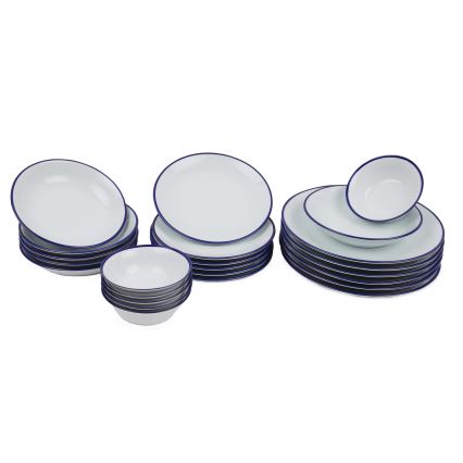 24-delige serviesset, wit/blauw, van porselein
