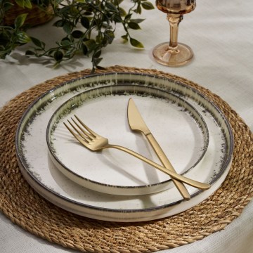 24-delige serviesset, wit/bruin, porselein