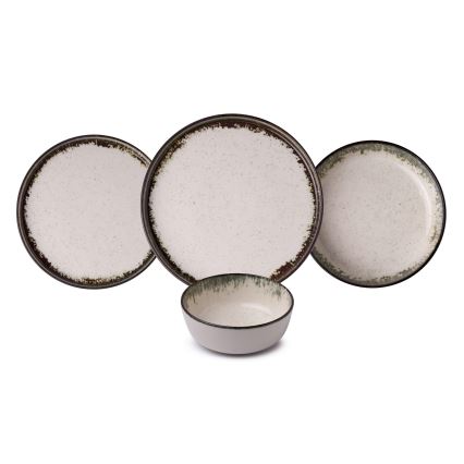 24-delige serviesset, wit/bruin, porselein