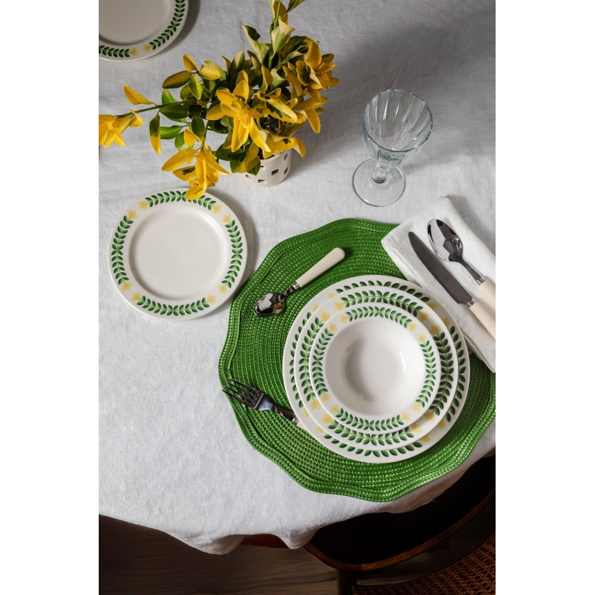 24-delige serviesset, wit/groen/geel, porselein