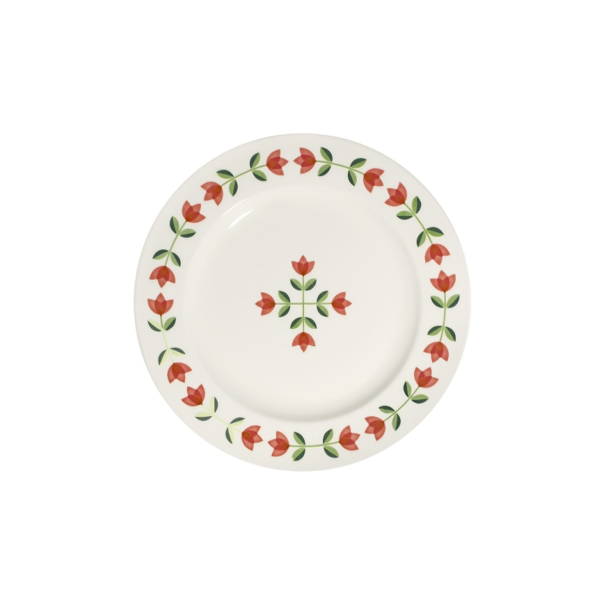 24-delige serviesset, wit/rood/groen, porselein