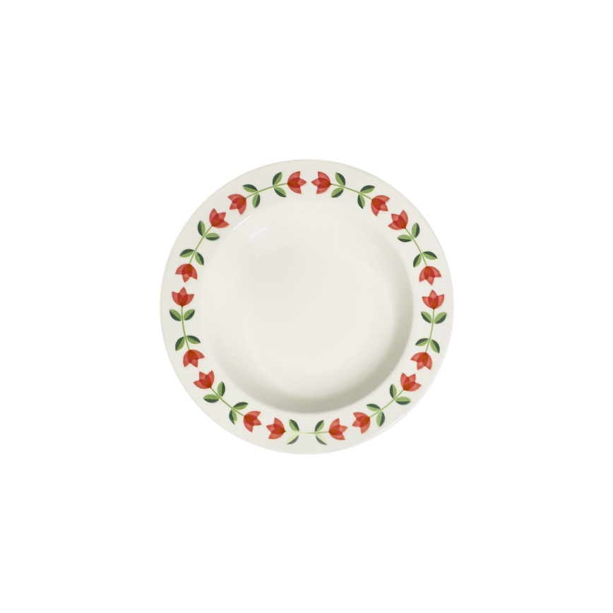 24-delige serviesset, wit/rood/groen, porselein