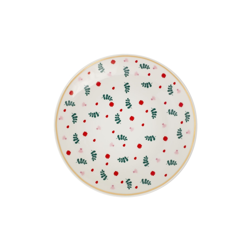 24-delige serviesset, wit/rood/groen, porselein