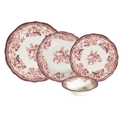 24-delige serviesset, wit/roze, porselein