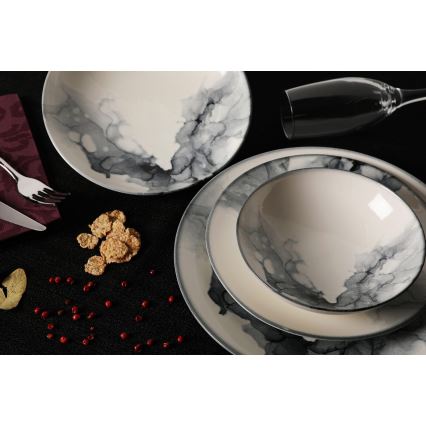 24-delige serviesset wit/zwart/porselein