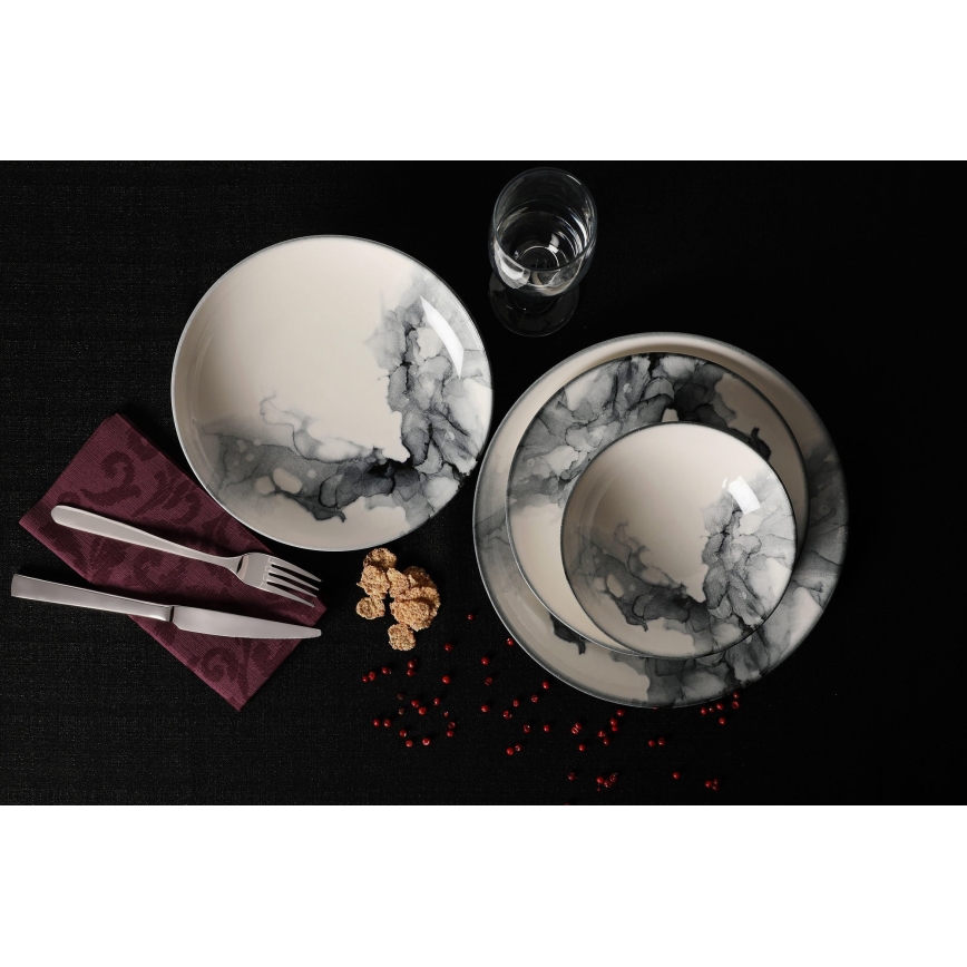 24-delige serviesset wit/zwart/porselein