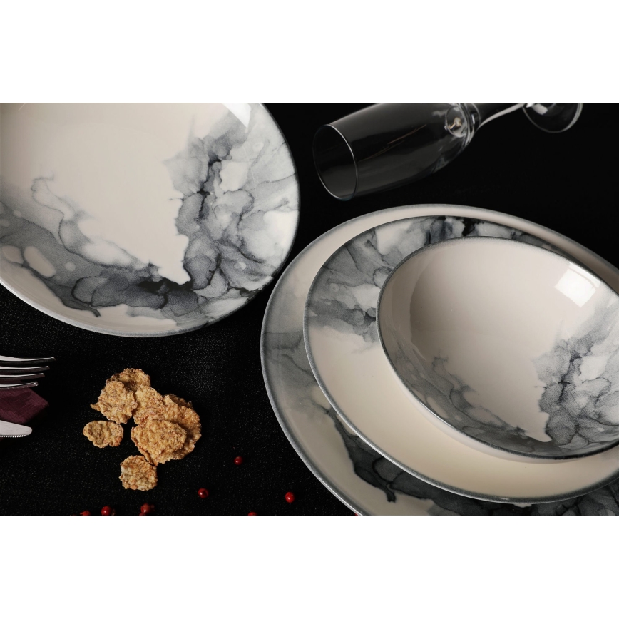 24-delige serviesset wit/zwart/porselein