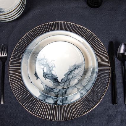 24-delige serviesset wit/zwart/porselein