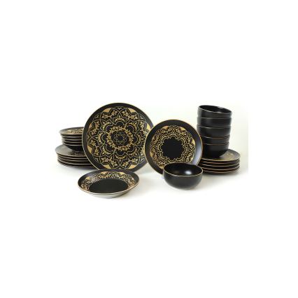 24-delige serviesset, zwart/goud, keramiek