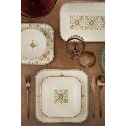 26-delig eetservies, wit/groen, porselein