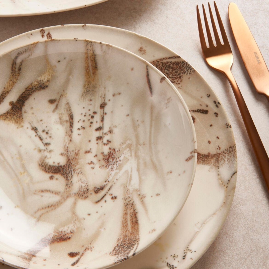 26-delige serviesset, beige/bruin, porselein