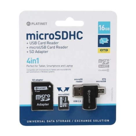 4en1  Carte MicroSDHC 16GB + adaptateur SD + Lecteur MicroSD + Adaptateur OTG