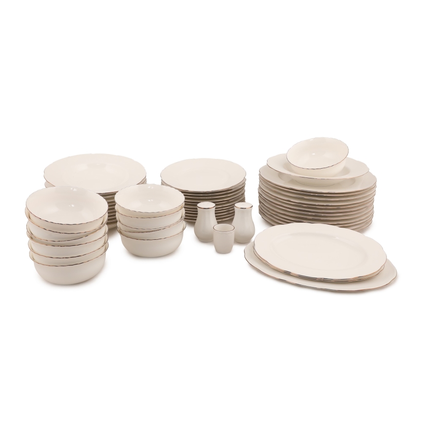 54-delig porseleinen serviesset – wit/koper/ivoor