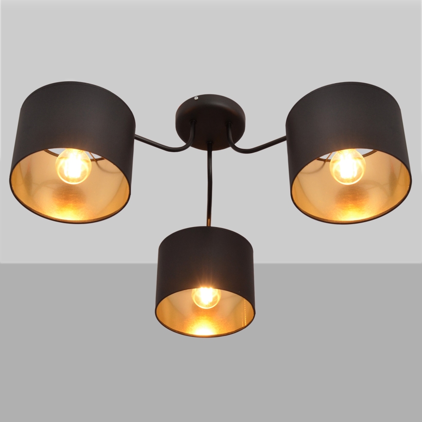 Aan plafond gevestigde hanglamp ALBA 3xE27/15W/230V zwart/gouden
