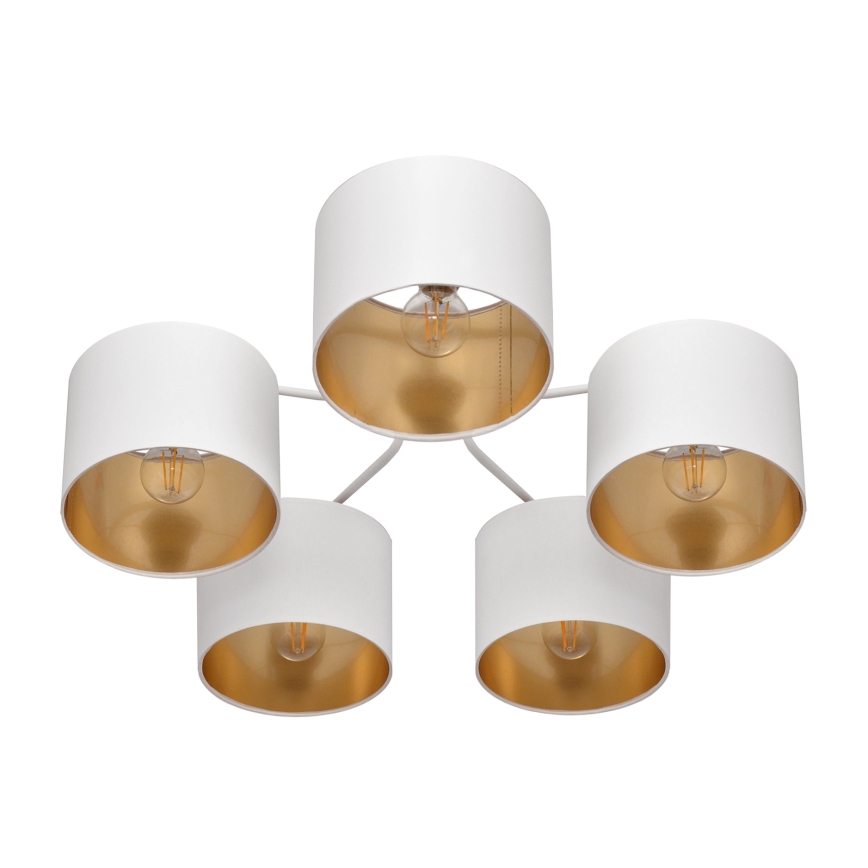 Aan plafond gevestigde hanglamp ALBA 5xE27/15W/230V wit/gouden