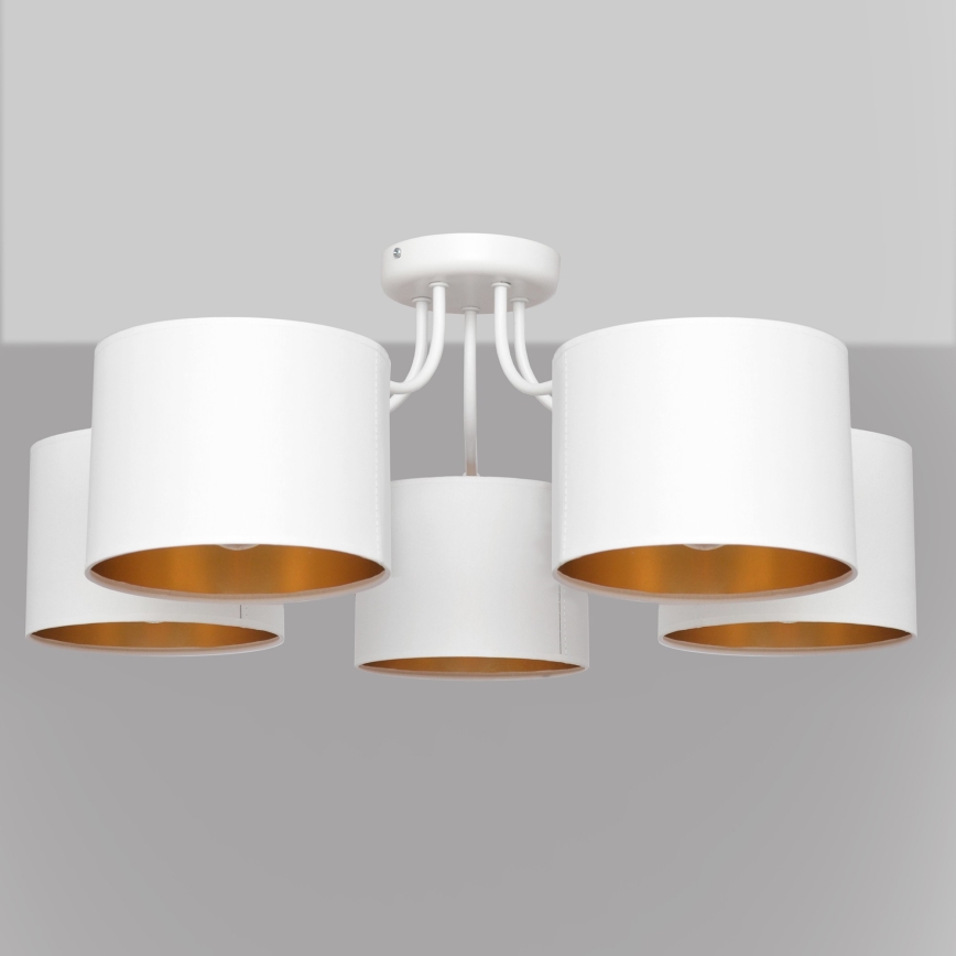 Aan plafond gevestigde hanglamp ALBA 5xE27/15W/230V wit/gouden