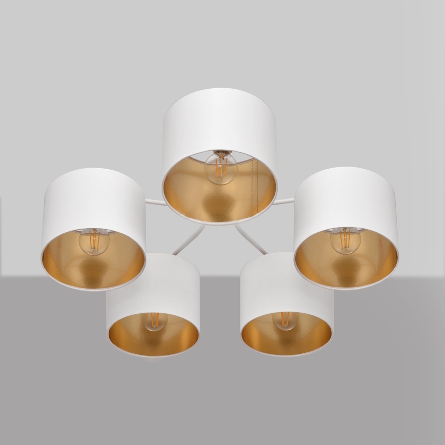 Aan plafond gevestigde hanglamp ALBA 5xE27/15W/230V wit/gouden