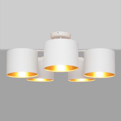 Aan plafond gevestigde hanglamp ALBA 5xE27/15W/230V wit/gouden