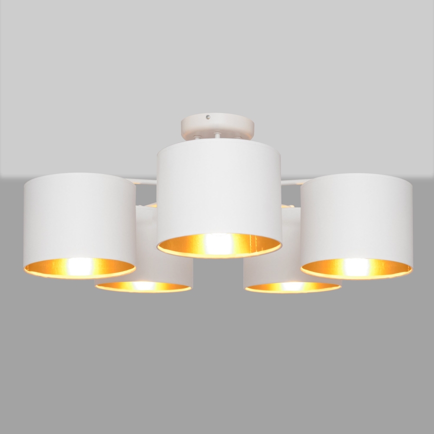 Aan plafond gevestigde hanglamp ALBA 5xE27/15W/230V wit/gouden