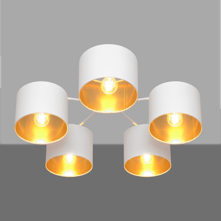 Aan plafond gevestigde hanglamp ALBA 5xE27/15W/230V wit/gouden