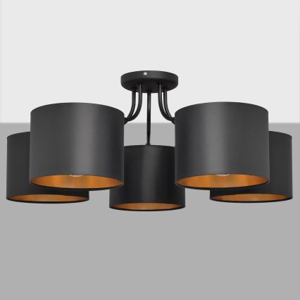 Aan plafond gevestigde hanglamp ALBA 5xE27/15W/230V zwart/gouden