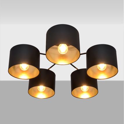 Aan plafond gevestigde hanglamp ALBA 5xE27/15W/230V zwart/gouden