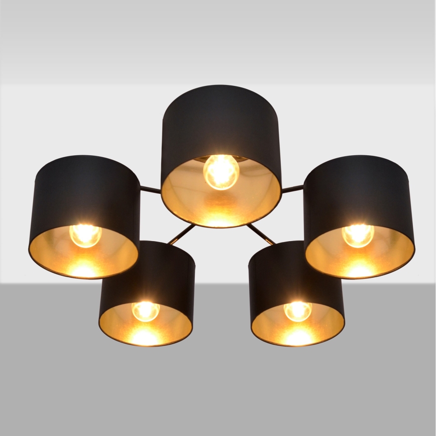 Aan plafond gevestigde hanglamp ALBA 5xE27/15W/230V zwart/gouden