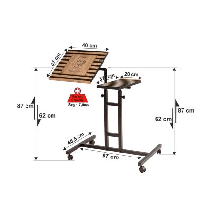 Aanpasbare Tafel GLEN 87x67 cm bruin/zwart