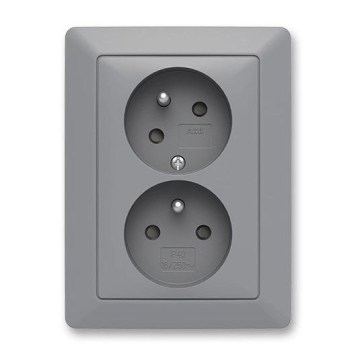 ABB 5513T-C02157 141 - Dubbele wandcontactdoos met frame ZONI 250V grijs