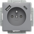 ABB 5569T-A32357 241 - Wandcontactdoos zonder afdekraam ZONI 250V 1xUSB A+C grijs