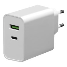 Adaptateur de charge Power Delivery USB-C A + USB-A 45W/230V blanc