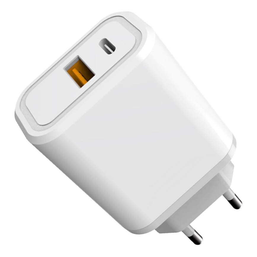 Adapter voor snel opladen Power Delivery 30W USB-C + USB-A wit