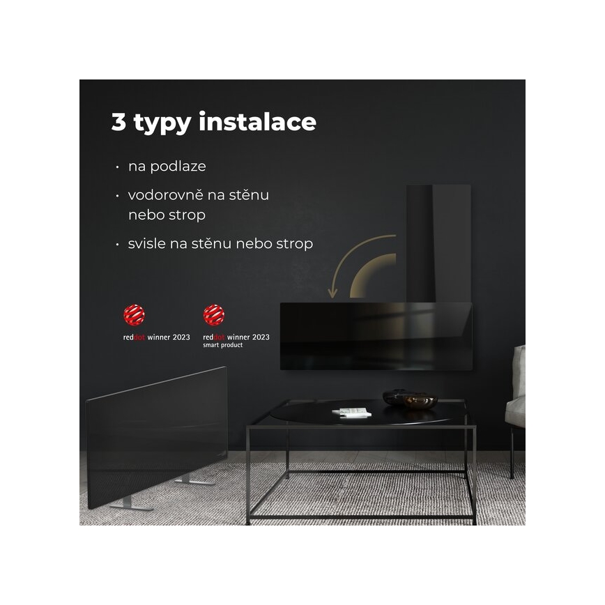 AENO - Panneau électrique connecté à infrarouge 700W minuteur/thermostat IP44 Wi-fi noir