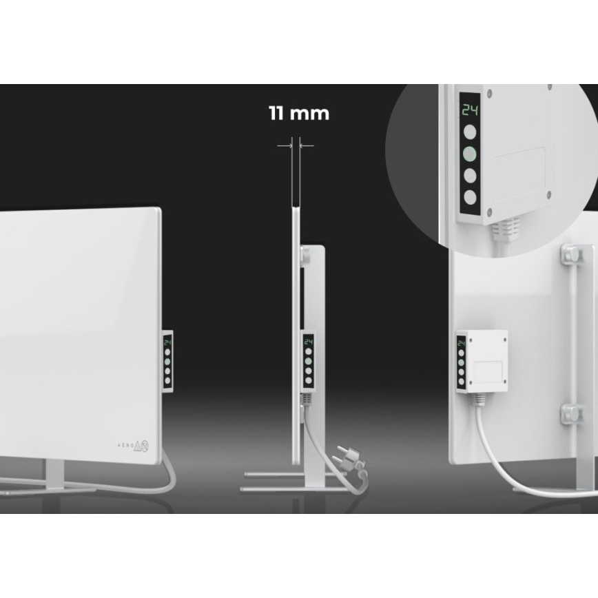 AENO - Panneau électrique connecté à infrarouge avec écran LED 700W minuteur/thermostat IP44 Wi-fi blanc