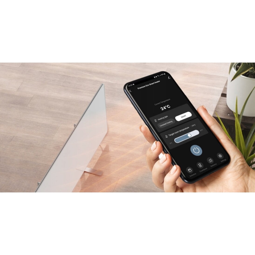 AENO - Panneau électrique connecté à infrarouge avec écran LED 700W minuteur/thermostat IP44 Wi-fi blanc