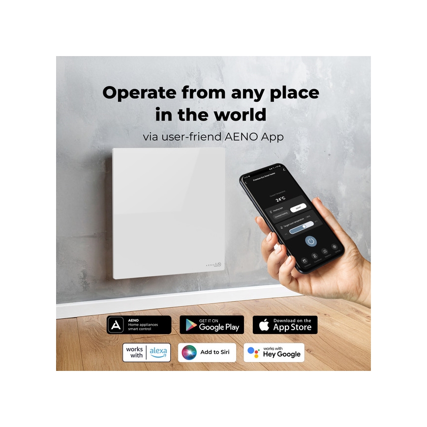 AENO - Panneau infrarouge électrique intelligent 500 W minuterie/thermostat Wi‑Fi blanc