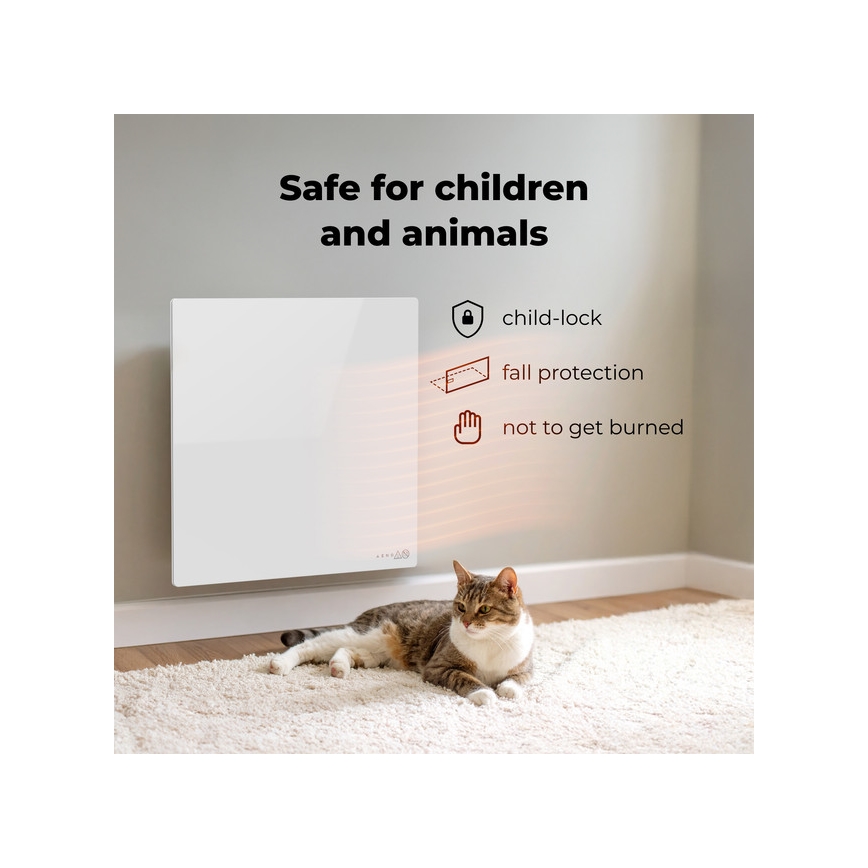 AENO - Panneau infrarouge électrique intelligent 500 W minuterie/thermostat Wi‑Fi blanc