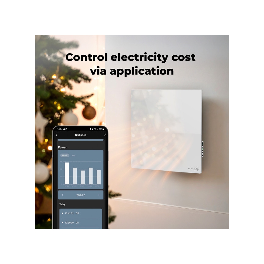 AENO - Slim elektrisch infraroodpaneel 500 W met timer en thermostaat, Wi‑Fi, wit