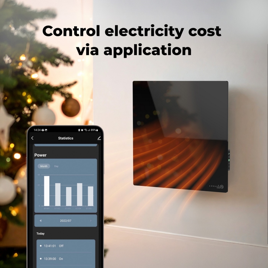 AENO - Slim elektrisch infraroodpaneel 500W timer/thermostaat Wi-Fi zwart