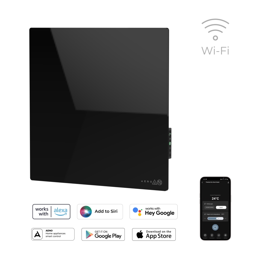 AENO - Slim elektrisch infraroodpaneel 500W timer/thermostaat Wi-Fi zwart