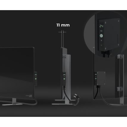 AENO - Slim elektrisch infraroodpaneel met LED scherm 700W timer/thermostaat IP44 Wi-fi zwart
