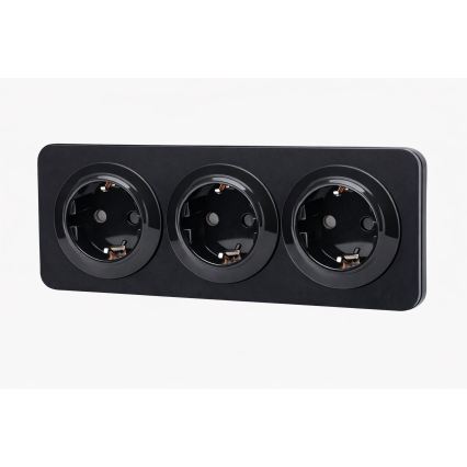 Aigostar - 3-voudig SCHUKO-stopcontact met afdekraam, 250 V/16 A, zwart