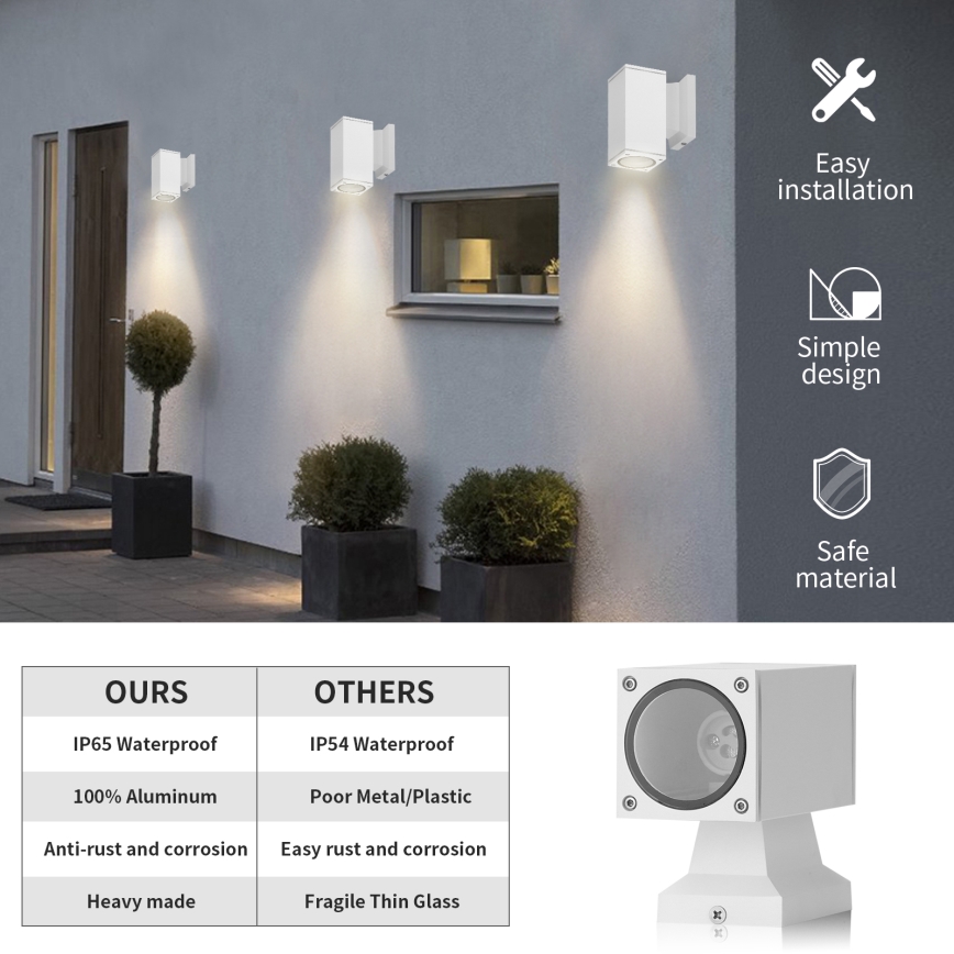 Aigostar - Applique murale extérieure 1xGU10/230V blanc IP65 carré