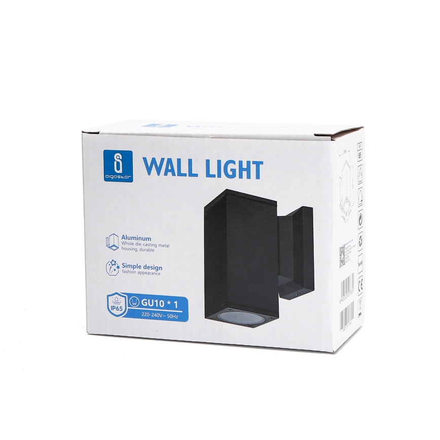 Aigostar - Applique murale extérieure 1xGU10/230V IP65 noire rectangulaire