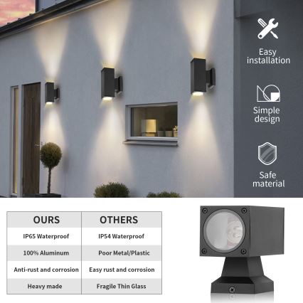 Aigostar - Applique murale extérieure 2xGU10/230V noir IP65 carré