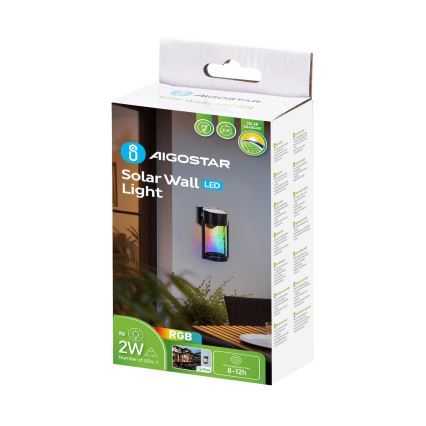 Aigostar - Applique murale solaire RGB LED/2W/1,2V noir IP44