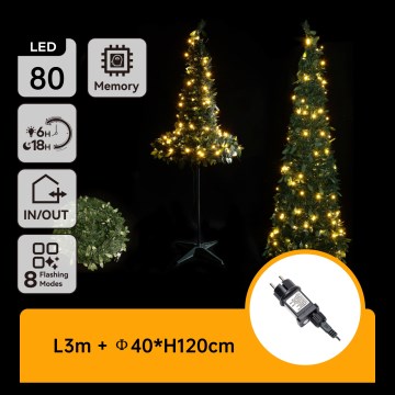 Aigostar - Arbre de Noël LED d'extérieur 80 LED 1,2 m IP44 vert, blanc chaud