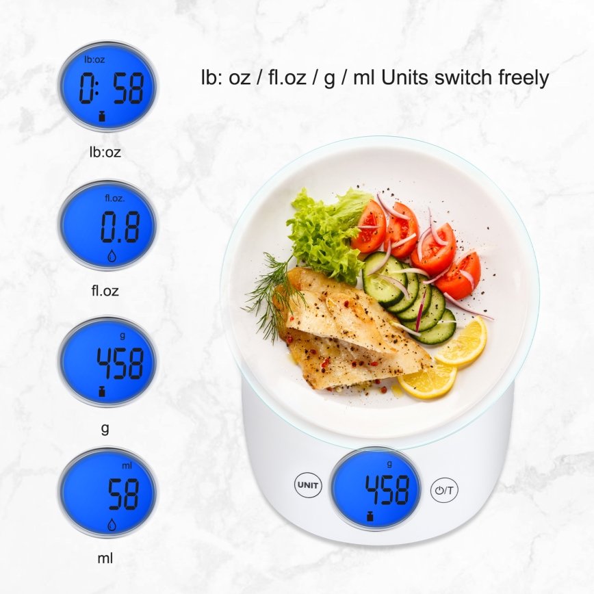 Aigostar - Balance de cuisine 2xCR2032 blanc