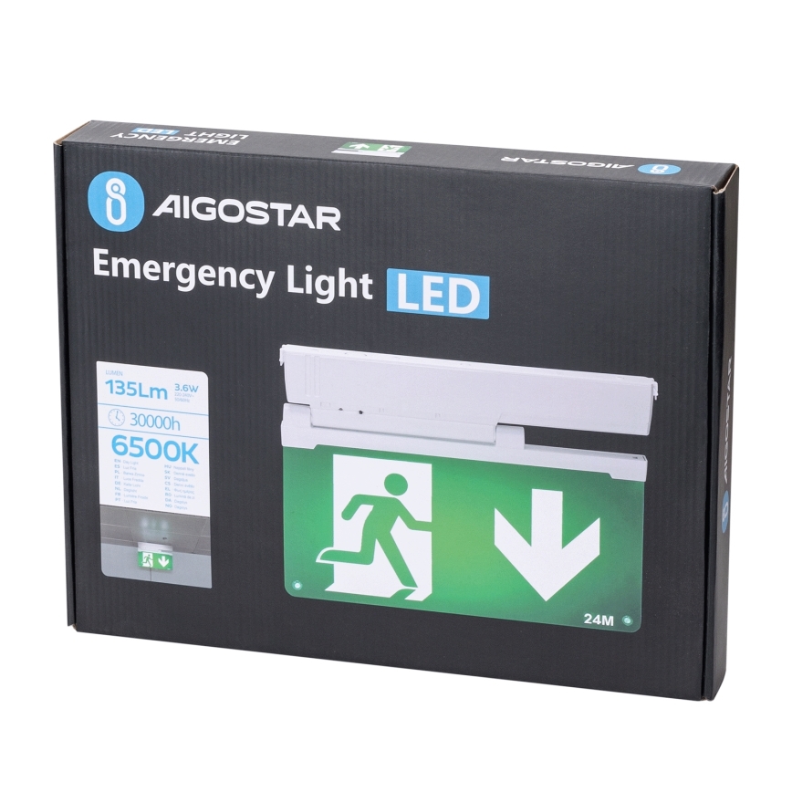 Aigostar - Bloc de secours EMERGENCY EXIT LED/3,6W/230V 6500K 500mAh