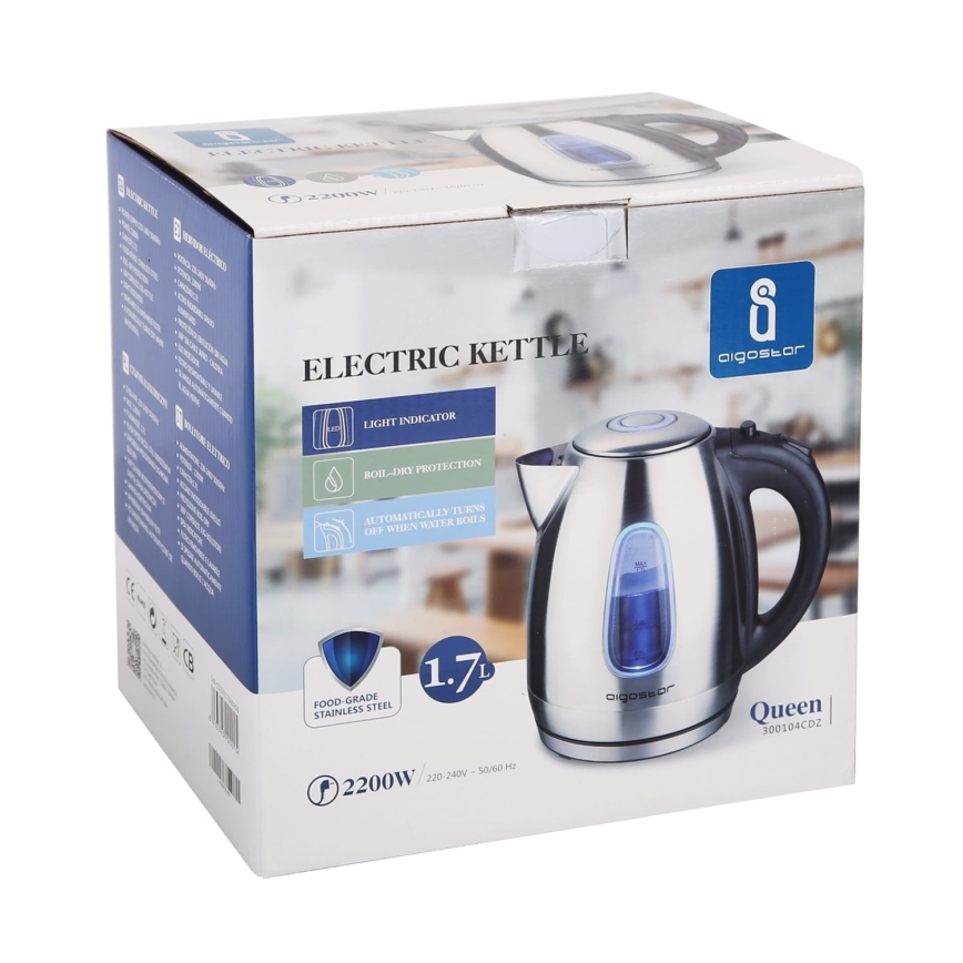 Aigostar - Bouilloire 1,7 l 2200W/230V chrome mat/noir